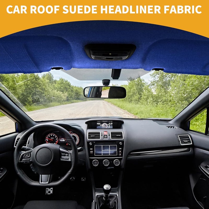 Partuto Headliner Fabric 96" L x 57" W Interior Trim DIY Roof Repair Replacement Suede Fabric Blue 1 Pcs - Image 2